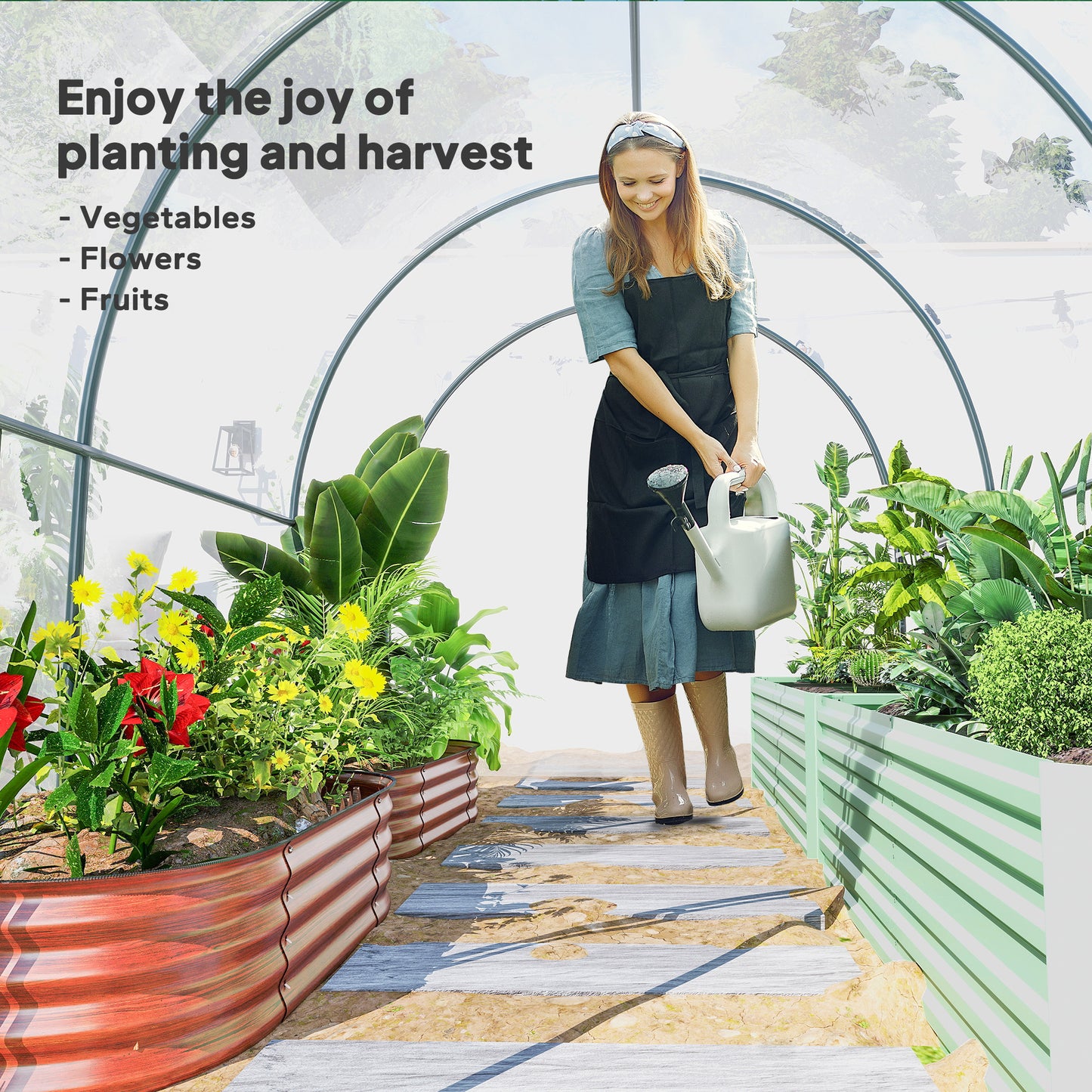 Polytunnel Greenhouse Walk-in Grow House with Plasric Cover, Door, Mesh Window and Steel Frame, 3 x 2 x 2m, Clear