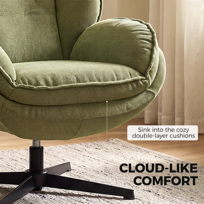 Armchair with Adjustable Footstool, 360° Swivel Chenille Cloud Accent Chair with Thick Cushion, Steel Base, Green
