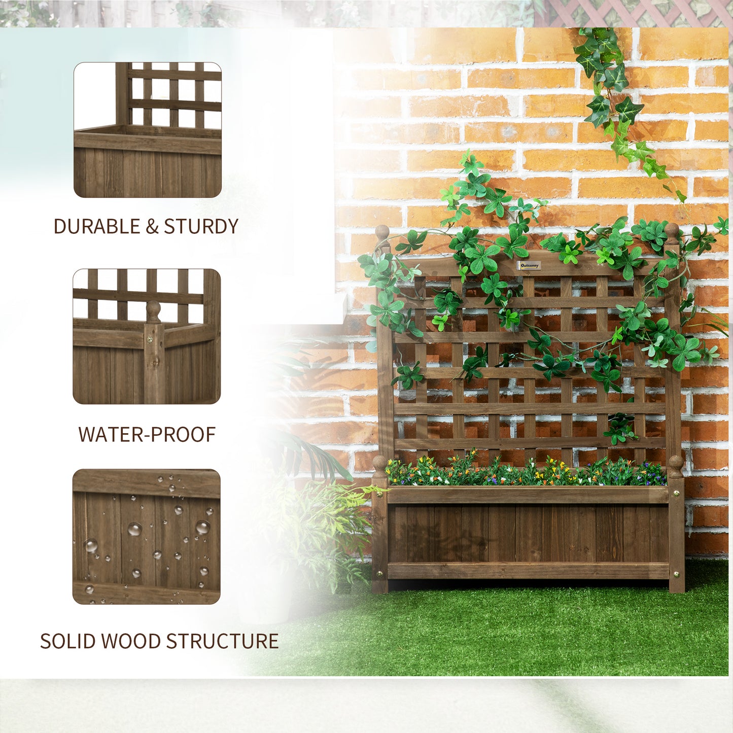 Garden Planters with Trellis for Climbing Vines, Wood Raised Beds for Garden, Flower Pot, Indoor Outdoor, Brown