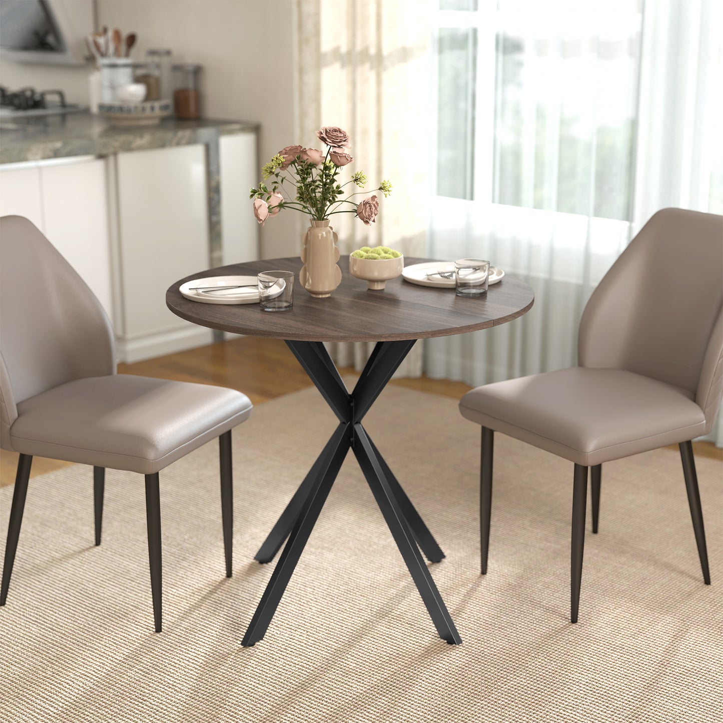 80cm Industrial Round Dining Table - Brown
