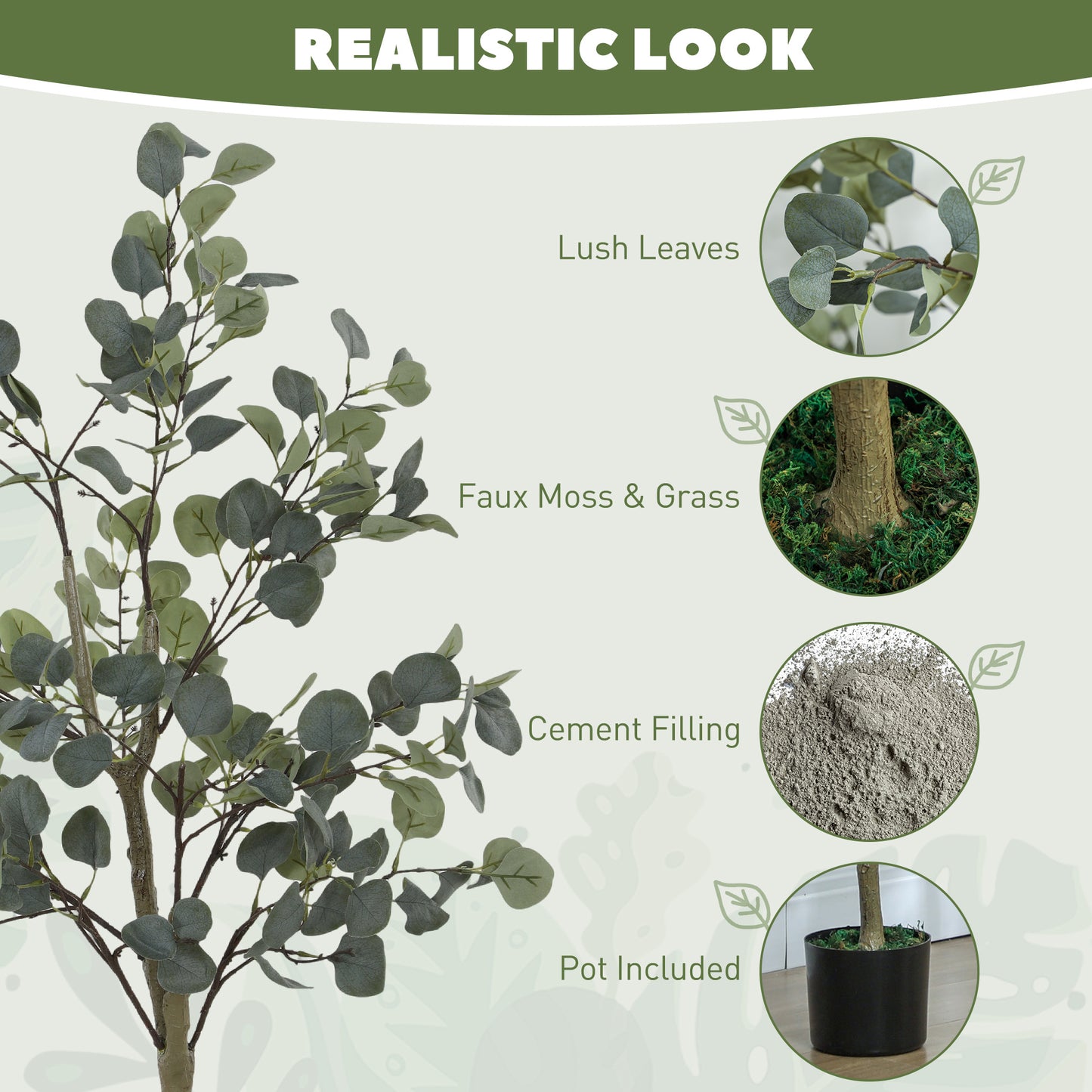 Set of 2 Decorative Artificial Tree, 4ft/ 120cm Silk Eucalyptus Trees with 230 Silver Dollar Leaves in Pot