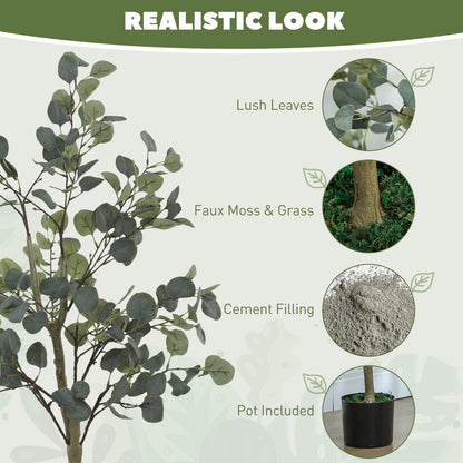 Set of 2 Decorative Artificial Tree, 4ft/ 120cm Silk Eucalyptus Trees with 230 Silver Dollar Leaves in Pot
