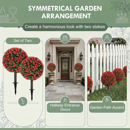 Artificial Rose Topiary UV Resistant, 2-Pack Fake Plants, 55 cm, Red