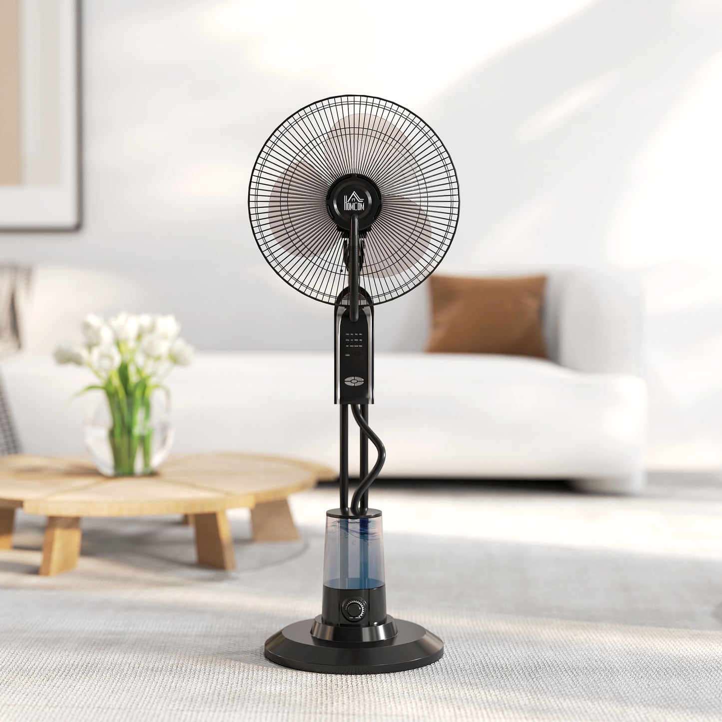 Pedestal Fan with Water Mist Spray, Spray Misting Fan with 70° Oscillation, Tilt Head, 3 Speeds, 3 Modes, Adjustable Mist