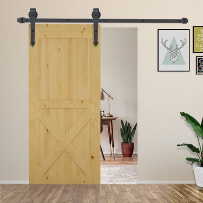 6.6FT/200cm Black Sliding Door Kit for Single Barn Door, Antique Sliding Barn Door Hardware Kit with J Shape Hanger