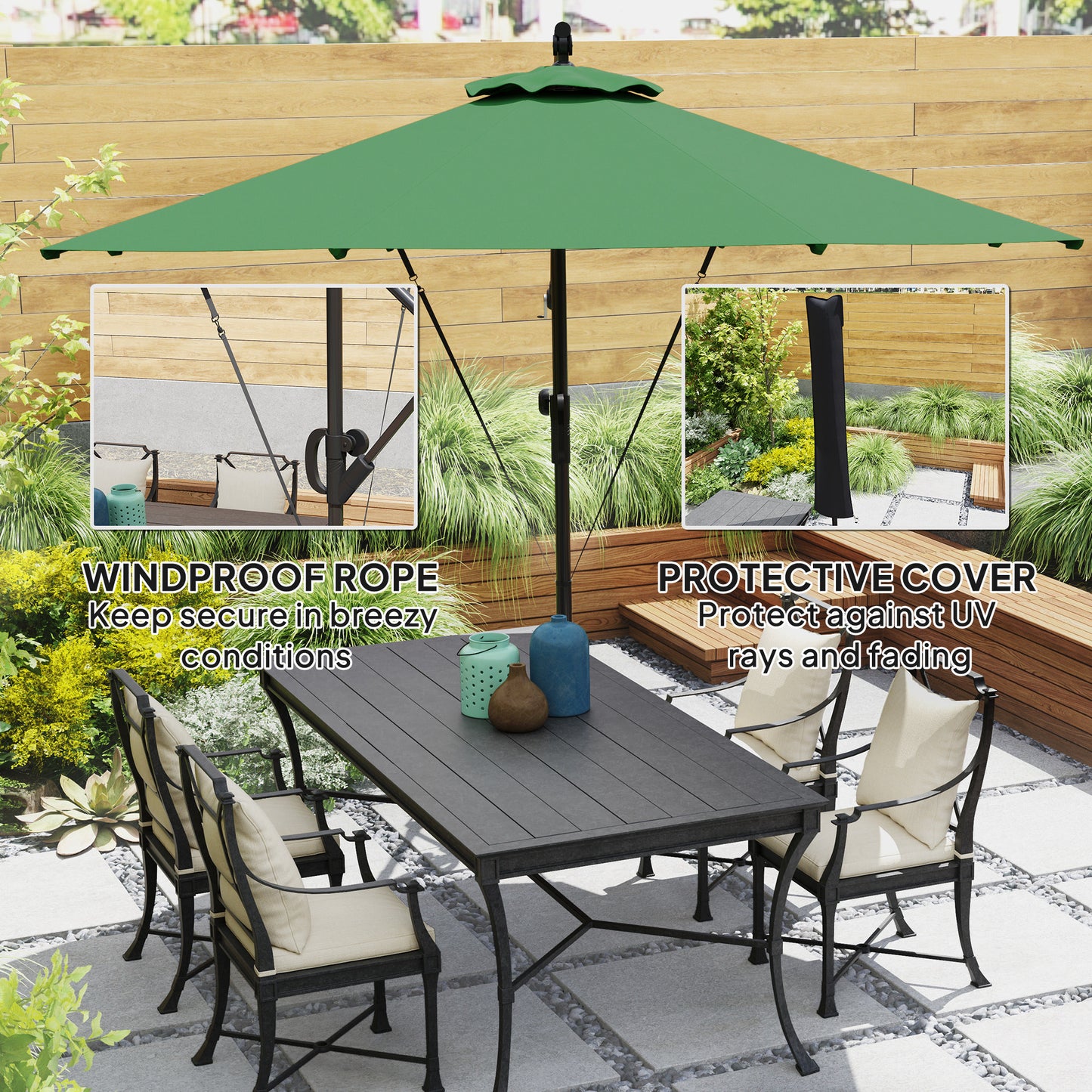 3(m) Garden Cantilever Parasol with Cover and Wind Protection Strap, Round Overhanging Umbrella with Crank Handle and Tilt