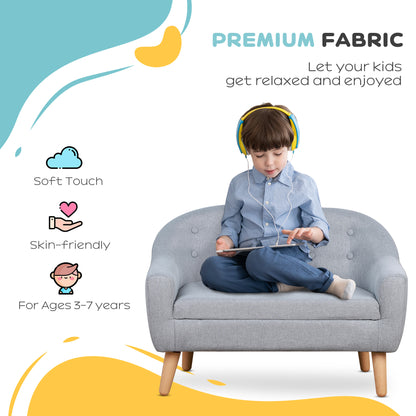 Children's Armchairs Kids Armchair Toddler Chair 2 Seater Wood Frame Mini Sofa for Bedroom Playroom Grey