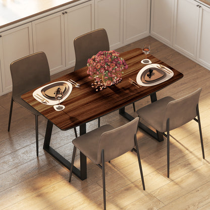Extendable Dining Table Rectangular Wood Effect Tabletop for 4-6 People with Steel Frame & Hidden Leaves for Kitchen