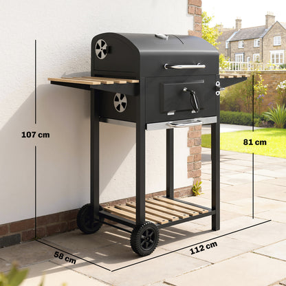 Charcoal BBQ Grill with Adjustable Charcoal Pan, Barbecue Smoker with Warming Rack, Black
