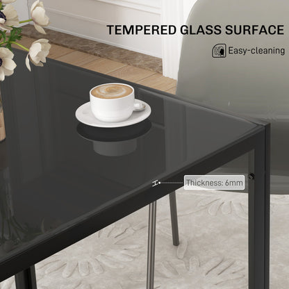 Modern Square Dining Table for 2-4 People, with Glass Top & Metal Legs, Black