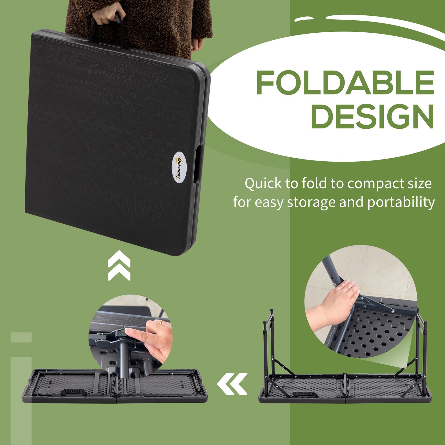 Foldable Patio Dining Table for 4, Height Adjustable Outdoor Table for Garden, Lawn, Dark Grey