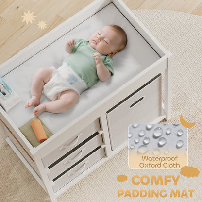 Baby Changing Unit with 4 Storage Drawers, Mat for Bedroom Nursery, 84 x 84.5 cm, White