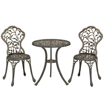 3 Pcs Aluminium Bistro Set Garden Furniture Dining Table Chairs Outdoor Seat Patio Seater Brown