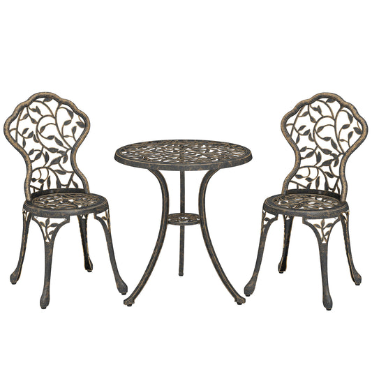 3 Pcs Aluminium Bistro Set Garden Furniture Dining Table Chairs Outdoor Seat Patio Seater Brown