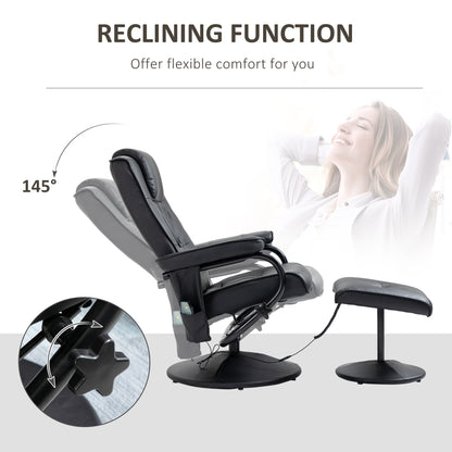 Swivel Recliner Chair and Footstool, Faux Leather Massage Recliner Armchair with Remote Control and Round Wrapped Base, Black