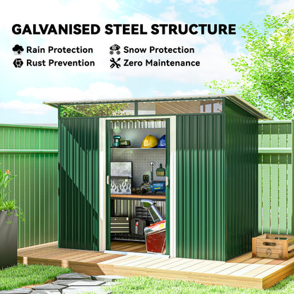 8.5 x 4ft Metal Shed with Lightsky Panels, Garden Storage Tool House with Double Doors for Garden, Patio and Lawn, Green