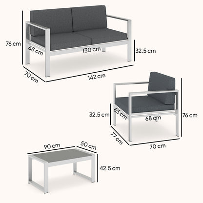 4 Seater Garden Furniture Set, Extra Wide Deep Garden Sofa Set with Olefin Cushions, Brushed Aluminium Frame, Dark Grey