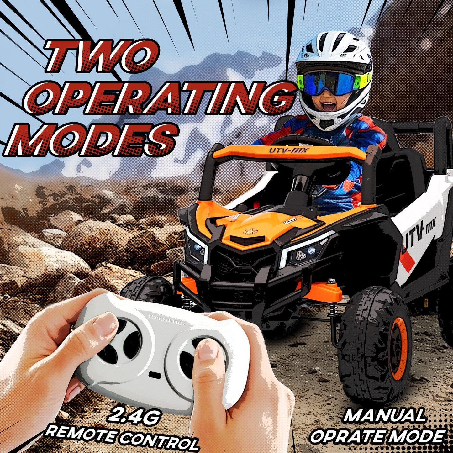 12V Kids Ride On Car with Remote Control, Kids Electric Car with Suspension System, Music, for Ages 3-5 Years, Orange