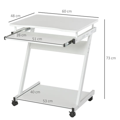 Movable Computer Desk with 4 Moving Wheels and Keyboard Tray White