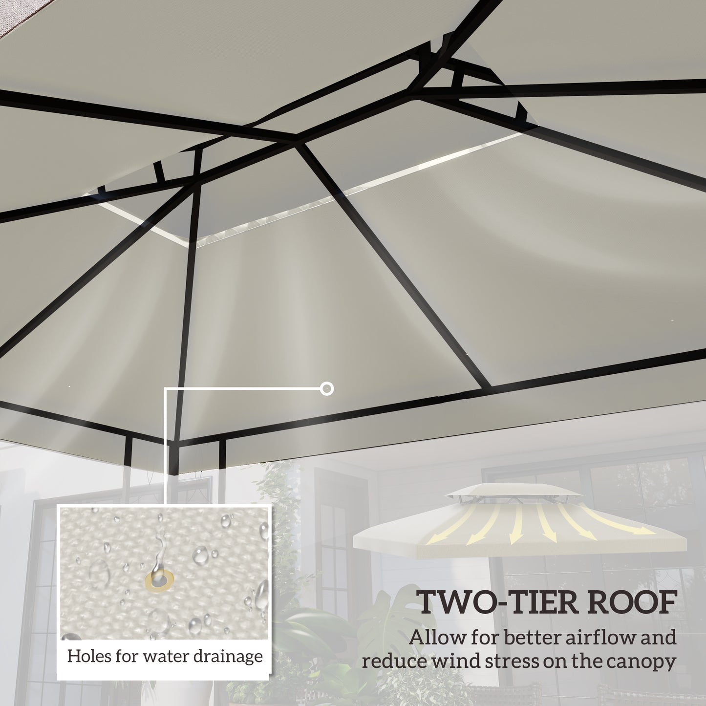 3x4m Gazebo Replacement Roof Canopy 2 Tier Top UV Cover Garden Patio Outdoor Sun Awning Shelters Cream (TOP COVER ONLY)