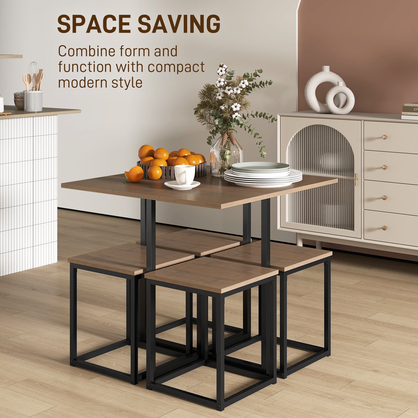 5 Piece Dining Table and Chairs Set 4, Industrial Space Saving Table and Chairs with Metal Frame