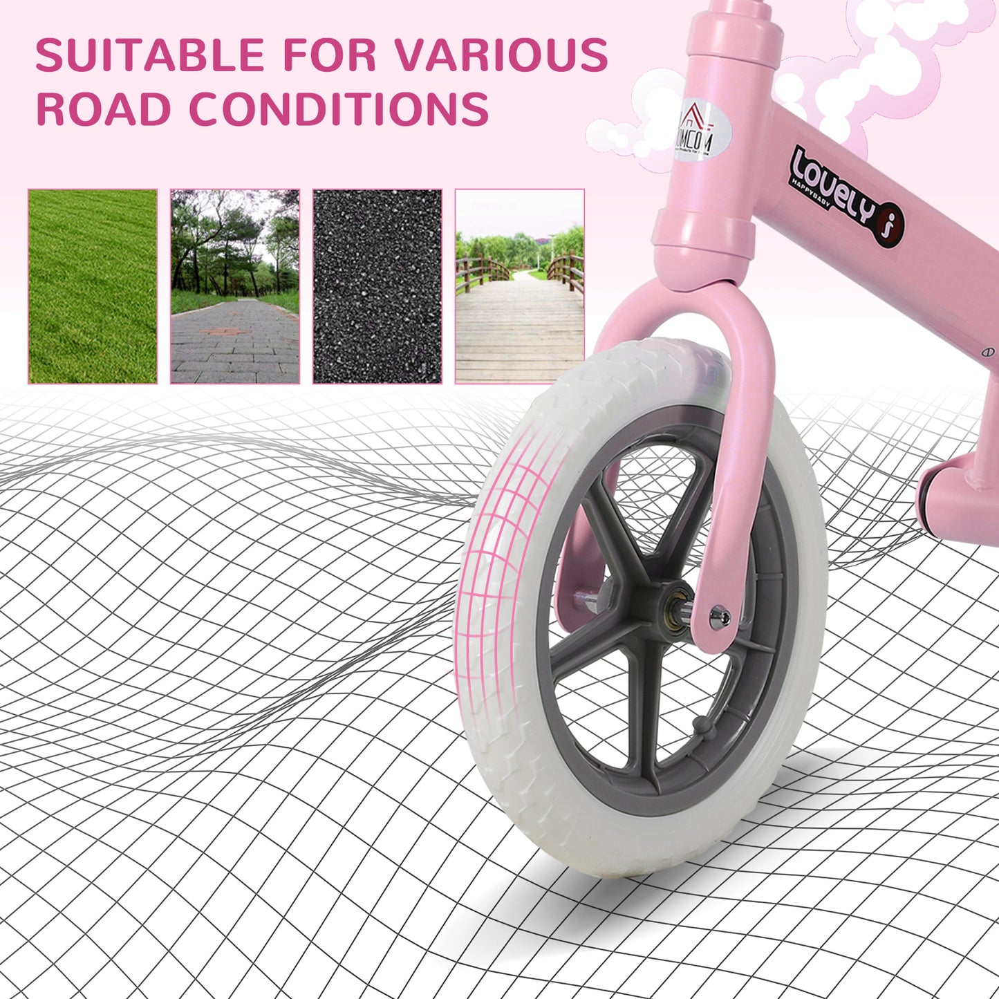 12" Kids Balance Bike No Pedal Bicycle EVA Tyre Adjustable Seat Toddler Training Bike W/ Shock Absorber 2