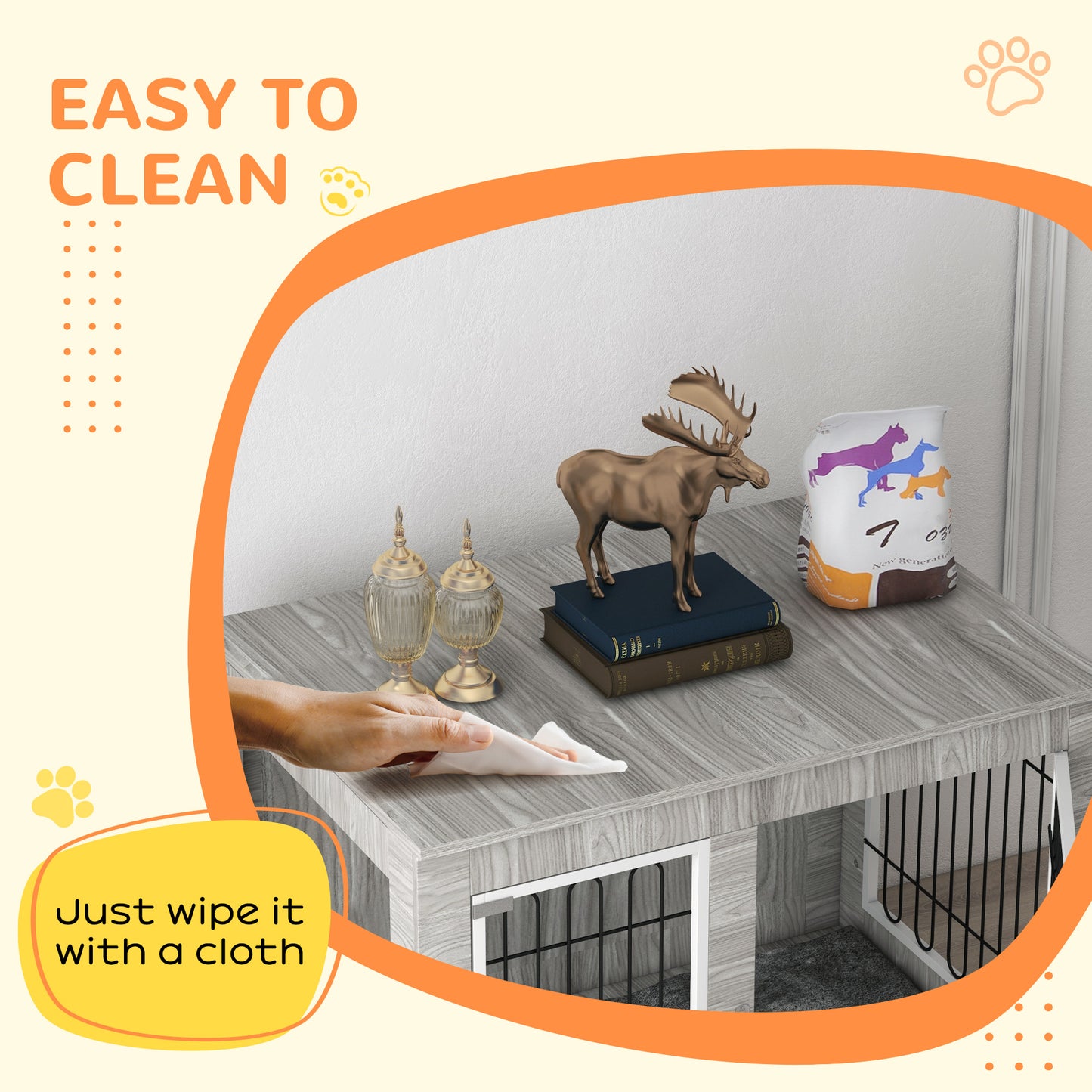 Dog Crate Furniture, Dog Cage End Table. with Soft Cushion, Double Door, for Large Dogs, Grey