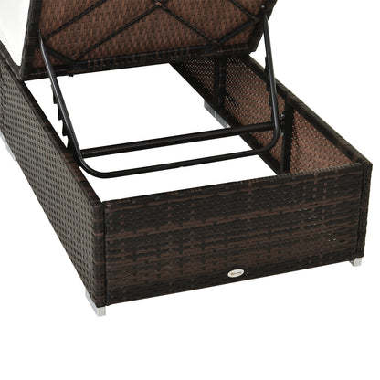 PE Rattan Sun Lounger, Five-level Adjustable Recliner Bed Chair with Soft Padded Cushion for Patio, Garden, Mixed Brown