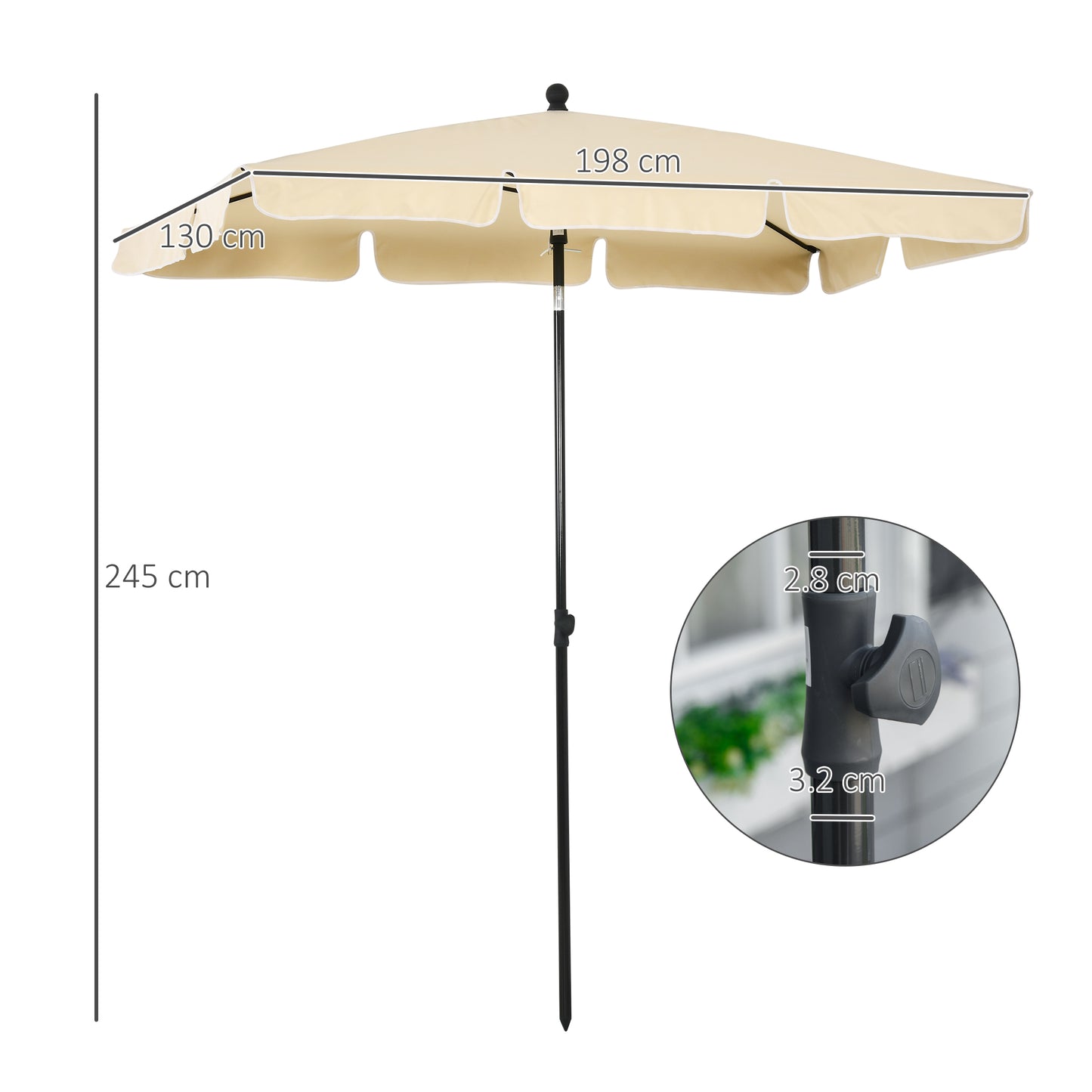 Garden Parasol Umbrella, Outdoor Market Table Umbrella with Ruffles & Aluminium Pole