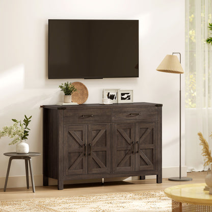 Kitchen Cupboard, Sideboard with 4 Doors, 2 Drawers and 2 Adjustable Shelves for Dining Room, Dark Brown
