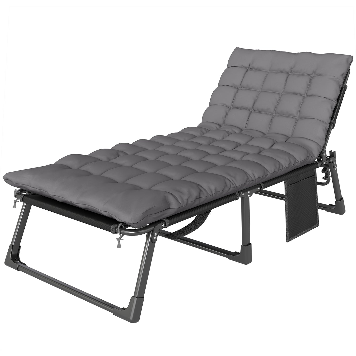 Folding Sun Lounger for Garden, 5-Position Oversized Camping Bed Recliner with Cushions, Dark Grey