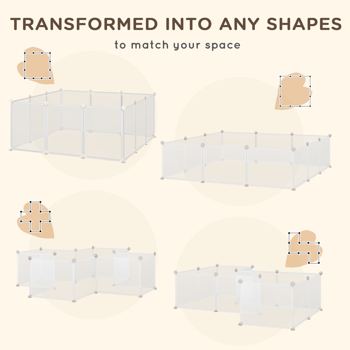 Pet Playpen DIY Small Animal Cage Open Enclosure Portable Plastic Fence 12 Panels for Hedgehog Guinea Pig White