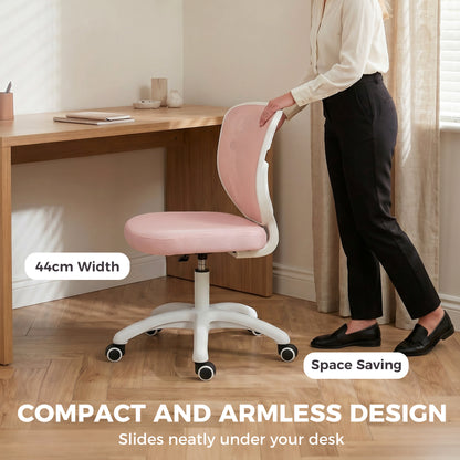 Office Chair, Armless Computer Desk Chair with Breathable Mesh, Adjustable Height, Swivel Wheels, Pink