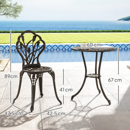 3 Piece Patio Bistro Set for 2, Outdoor Aluminium Garden Table and Chairs with Umbrella Hole for Balcony, Bronze Tone