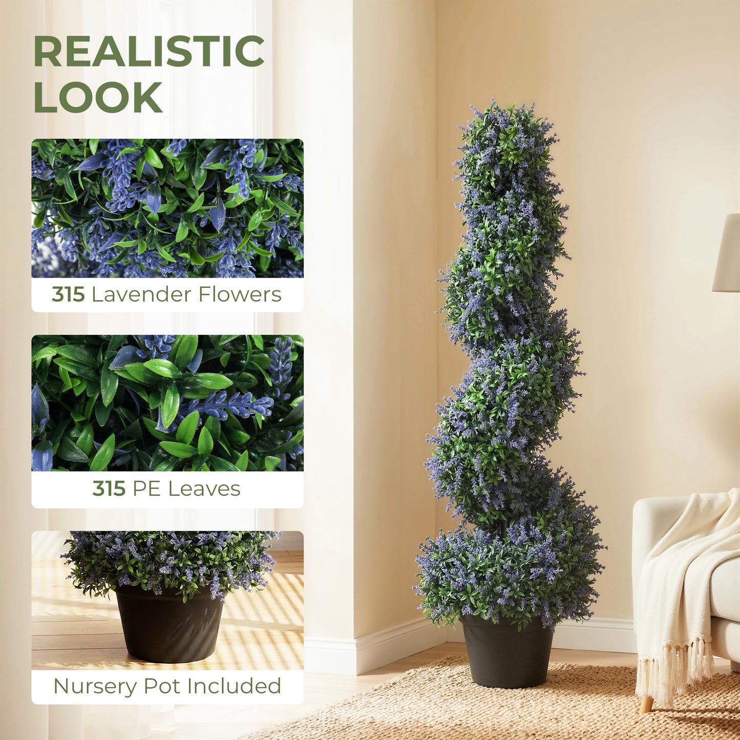 Artificial Lavender Topiary Tree Set of 2, UV Resistant Fake Plants in Pot for Indoor Outdoor Decor, 90 cm, Purple