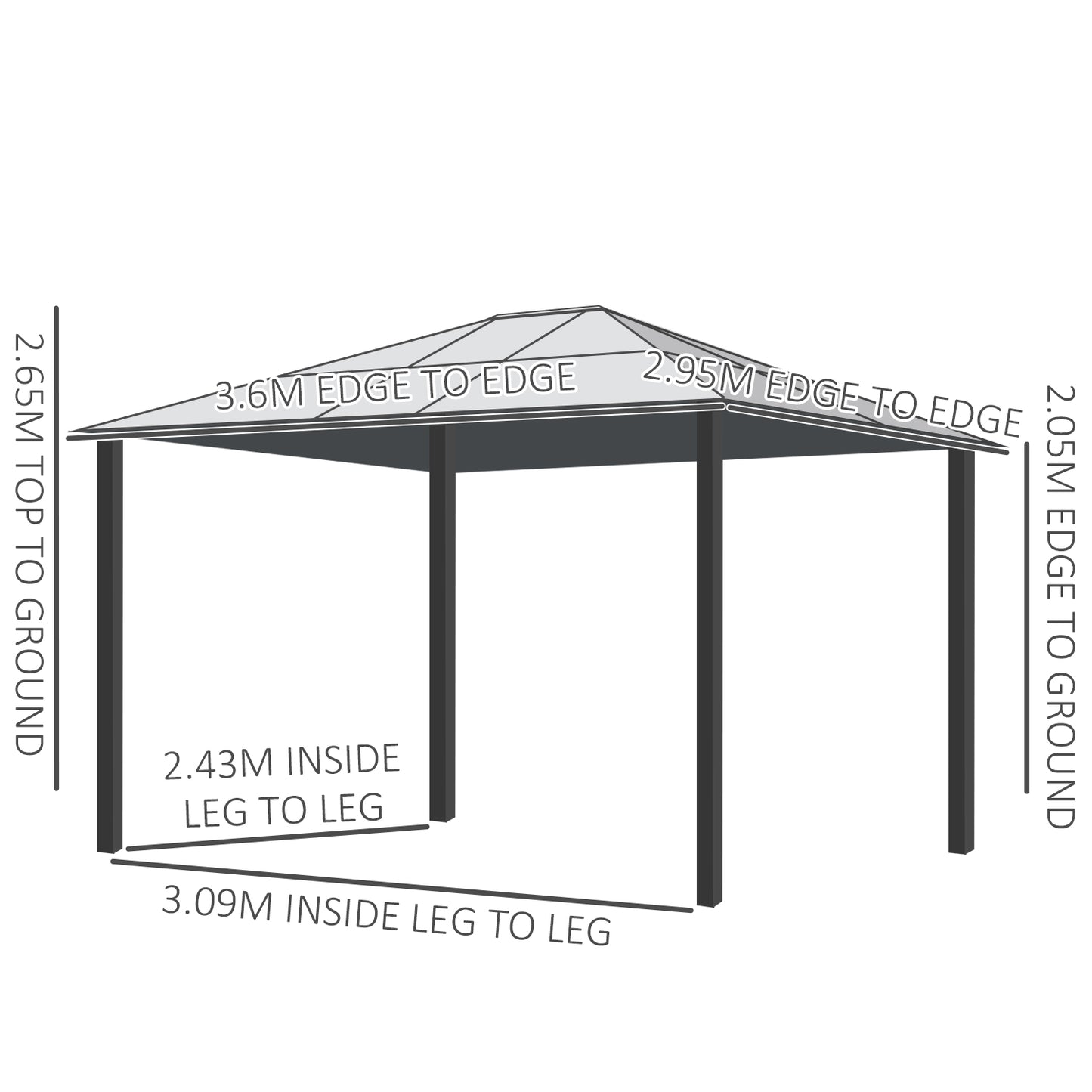 3 x 3.6(m) Hardtop Gazebo Canopy with Polycarbonate Roof and Aluminium Frame, Garden Pavilion, Brown