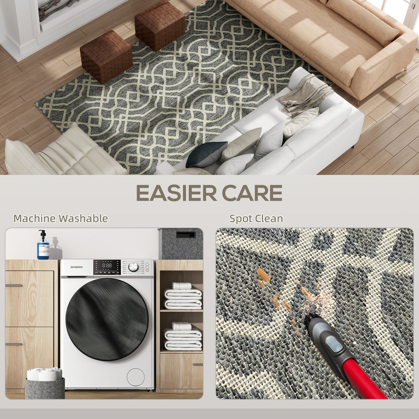 UV Resistant Indoor & Outdoor Area Rug, Easy-Cleaning Machine Washable Rug with Geometric Pattern for Patio, Garden, Kitchen