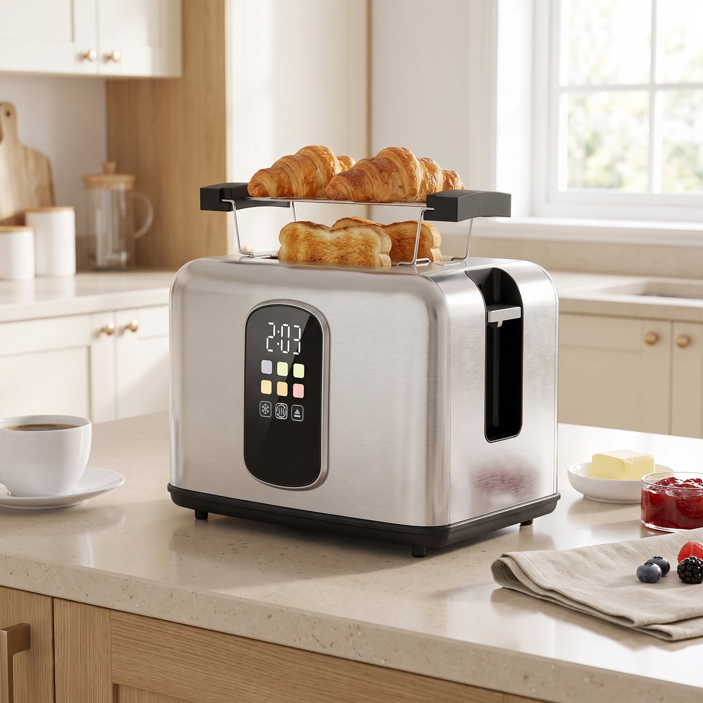 2 Slice Smart Toaster with Touch Screen & LED Countdown, Toaster with Warming Rack, 6 Browning Levels, Memory Function