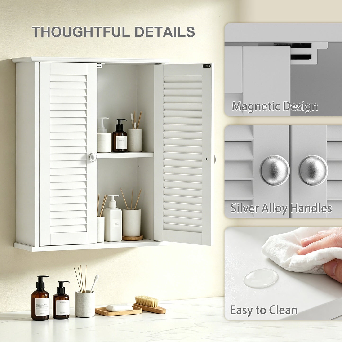 Bathroom Cabinet, Bathroom Wall Cabinet with Louvered Doors and Adjustable Shelf Storage for Kitchen, White