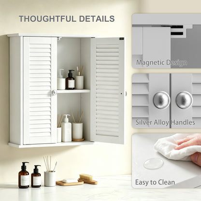 Bathroom Cabinet, Bathroom Wall Cabinet with Louvered Doors and Adjustable Shelf Storage for Kitchen, White