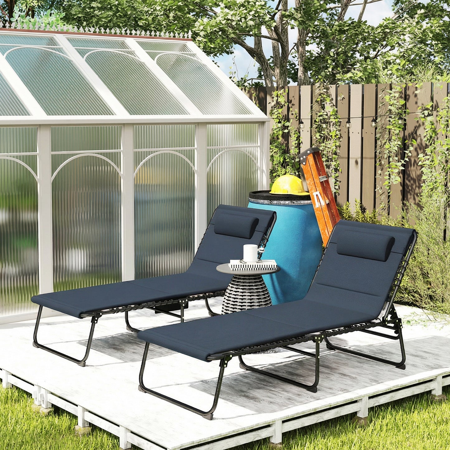 Set of Two Reclining Sun Loungers - Dark Blue