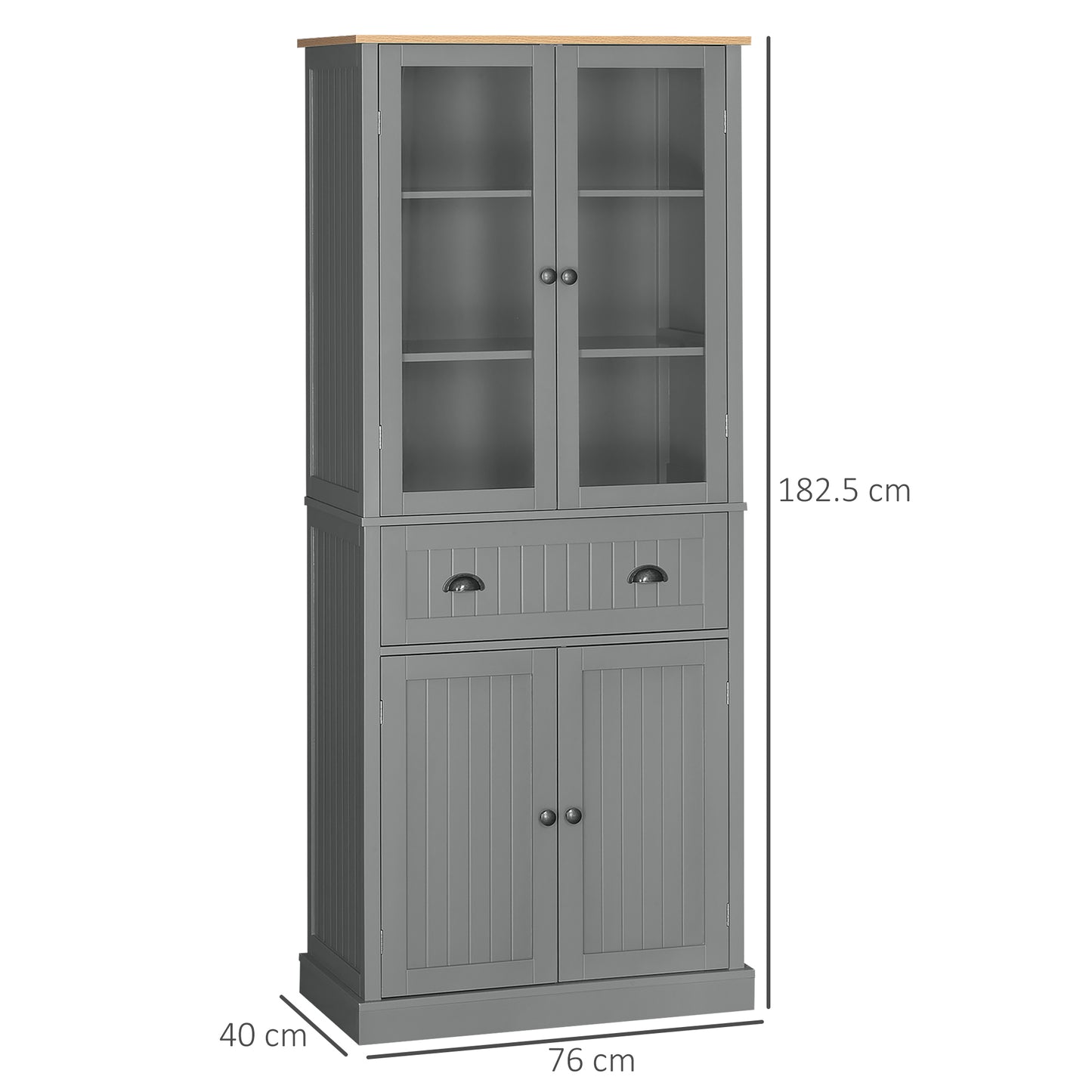 180cm Tall Kitchen Pantry Cupboard, Freestanding Storage Cabinet with 5 Tier, Adjustable Shelves, Drawer, Grey