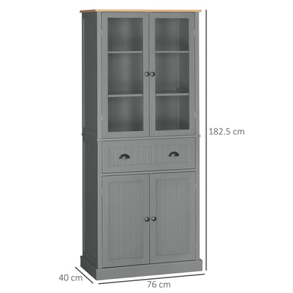 180cm Tall Kitchen Pantry Cupboard, Freestanding Storage Cabinet with 5 Tier, Adjustable Shelves, Drawer, Grey