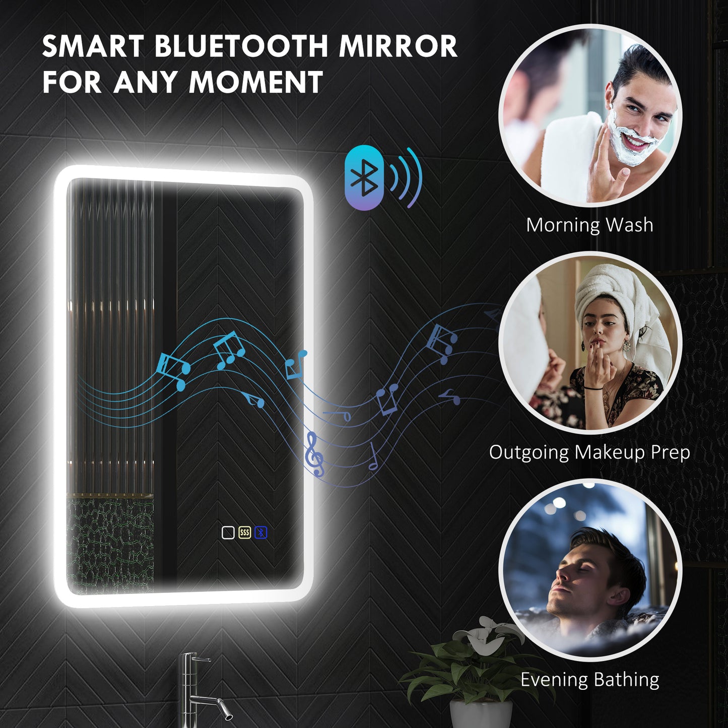 70 x 50cm LED Bathroom Mirror, with Bluetooth - Silver Tone