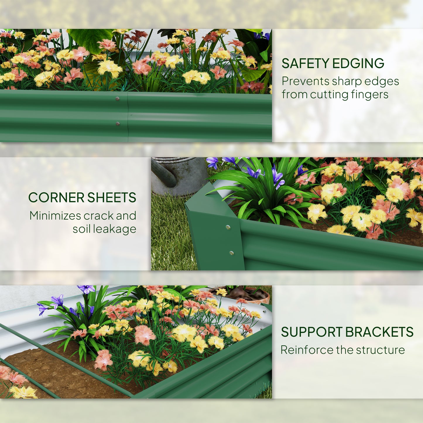 180 x 90cm Galvanised Steel Open Planter - Green