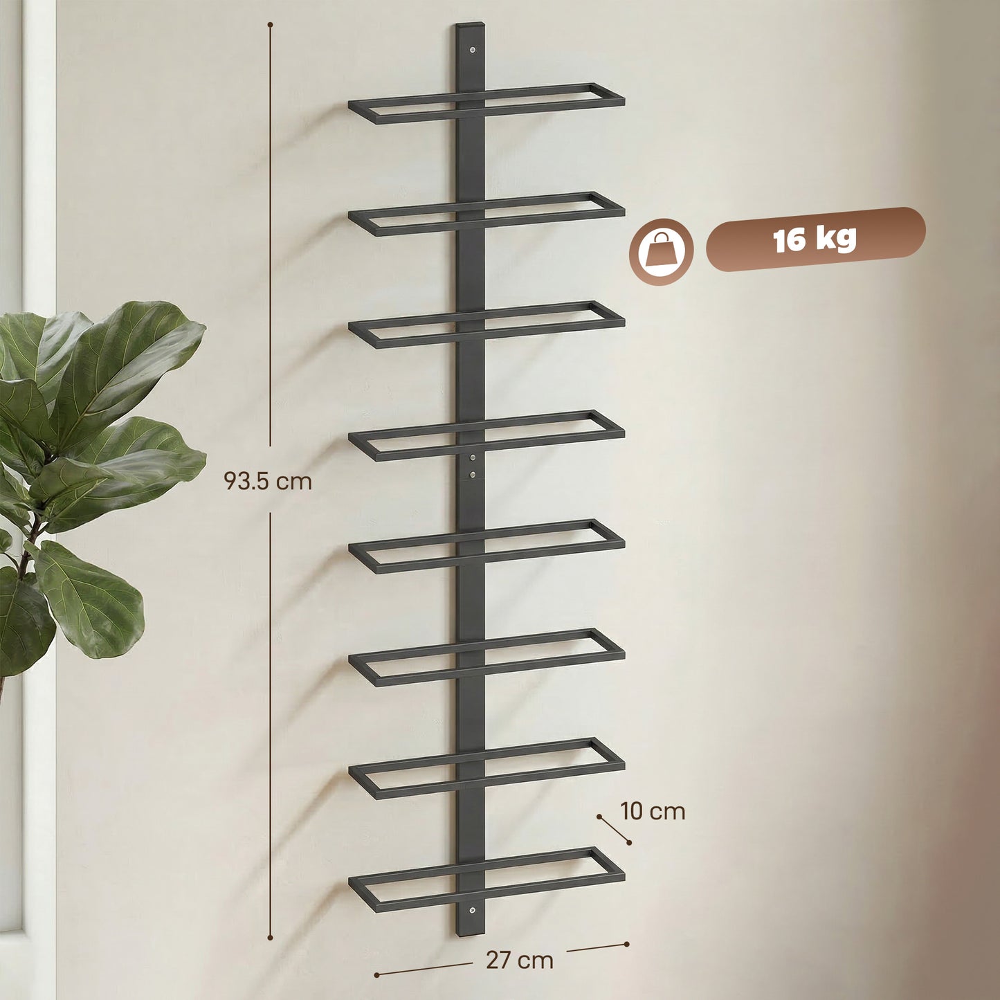 Wall Mounted Wine Rack, 8 Tier Metal Wine Display Rack, Storage Holder for Kitchen, Black