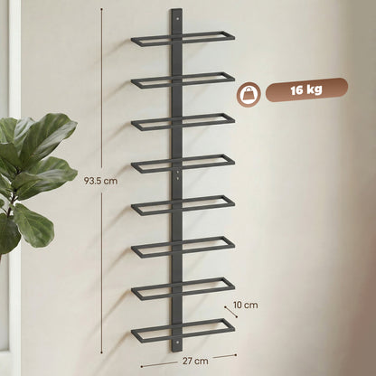 Wall Mounted Wine Rack, 8 Tier Metal Wine Display Rack, Storage Holder for Kitchen, Black