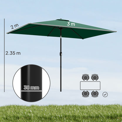 Garden Parasol, Parasol Umbrella with Crank Handle, Tilt Function, Polyester Canopy, Green