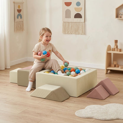 Soft Play 9 Piece Foam Climbing Blocks Soft Play Set with Tangram Play, Removable Cover for Kids Room, Ages 3-6 Years