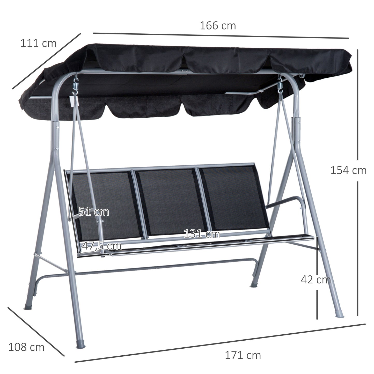 Outdoor 3-Seater Swing Chair-Black